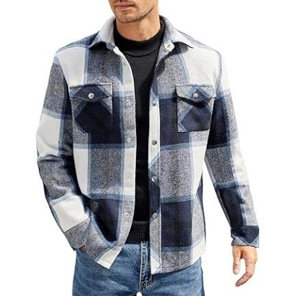 COOFANDY Mens Soft Flannel Jacket Casual Button Down Plaid Shirt Jackets Sherpa Lined Shacket With Pockets