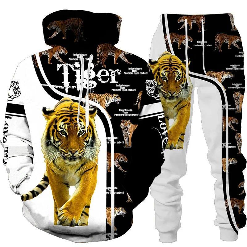 New Animal 3D Tiger Printed Hoodie + Pants Suit Cool Men Women 2 Pcs Sportwear Tracksuit Set Autumn And Winter Men's Clothing