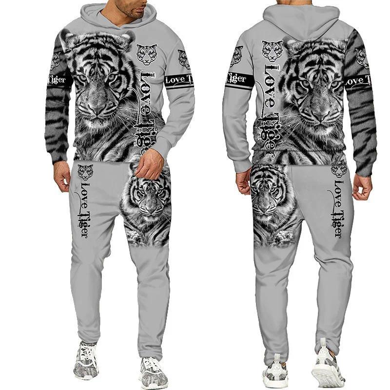 New Animal 3D Tiger Printed Hoodie + Pants Suit Cool Men Women 2 Pcs Sportwear Tracksuit Set Autumn And Winter Men's Clothing