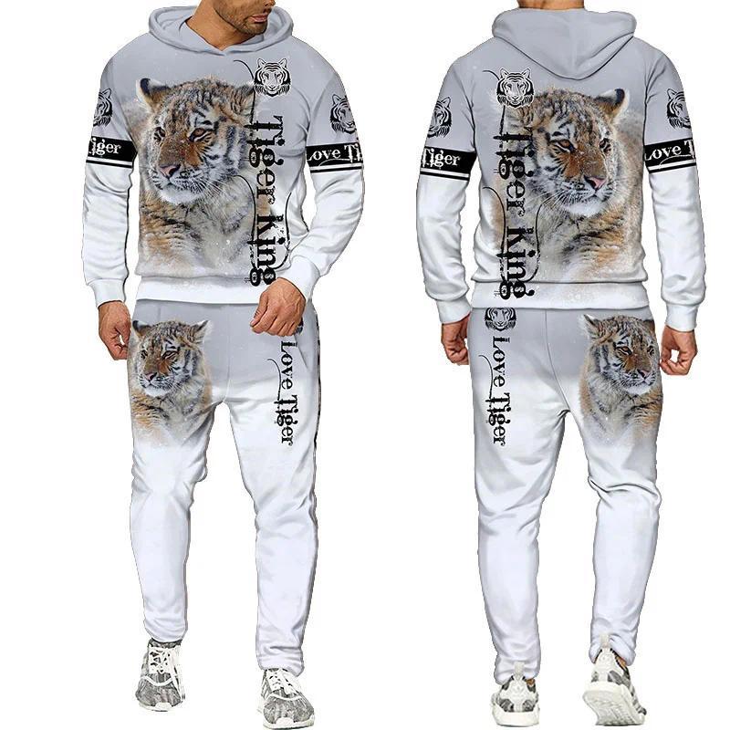 New Animal 3D Tiger Printed Hoodie + Pants Suit Cool Men Women 2 Pcs Sportwear Tracksuit Set Autumn And Winter Men's Clothing