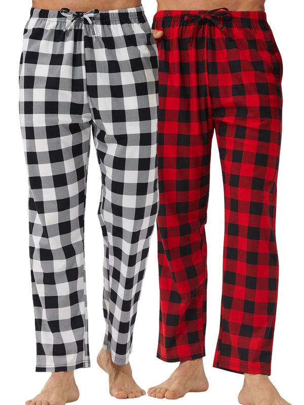 Men's Plaid Print Drawstring Waist Lounge Pants, Casual Comfy Pocket Elastic Waist Sleep Pants, Sleepwear & Loungewear for All Seasons