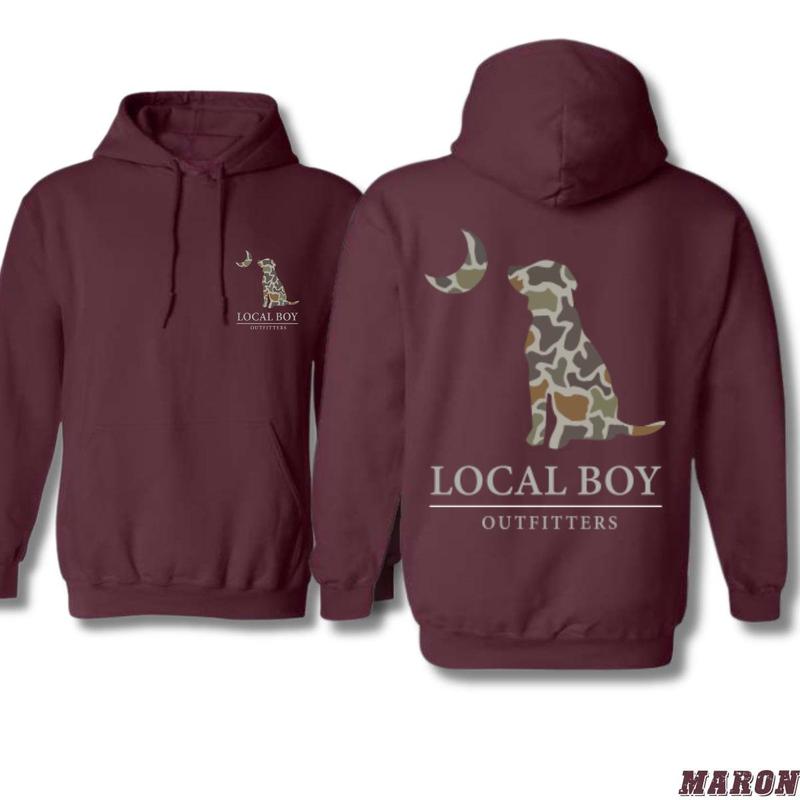 Local Boy Outfitters Camo Dog Hoodie - Classic outdoor design, ideal for casual wear, comfortable and durable hoodie for men, high-quality material.