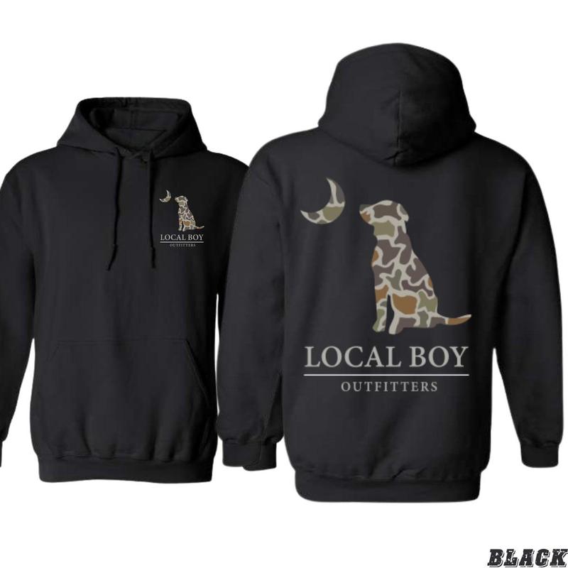 Local Boy Outfitters Camo Dog Hoodie - Classic outdoor design, ideal for casual wear, comfortable and durable hoodie for men, high-quality material.