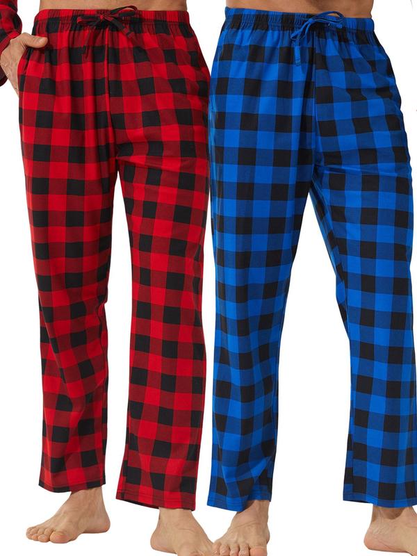 Men's Plaid Print Drawstring Waist Lounge Pants, Casual Comfy Pocket Elastic Waist Sleep Pants, Sleepwear & Loungewear for All Seasons