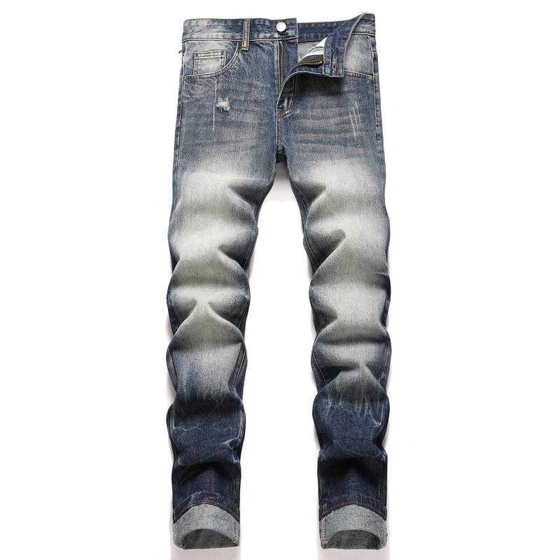 Men's Fashion Ripped Classic Distressed Straight Slim Fit Designer Jeans For Men Denim Pants