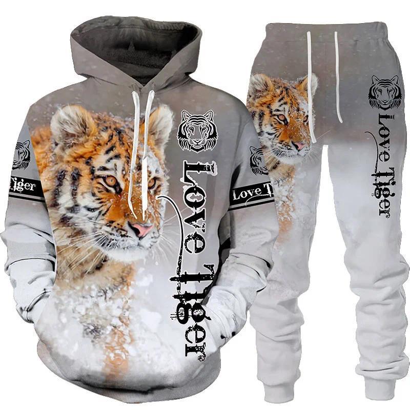 New Animal 3D Tiger Printed Hoodie + Pants Suit Cool Men Women 2 Pcs Sportwear Tracksuit Set Autumn And Winter Men's Clothing