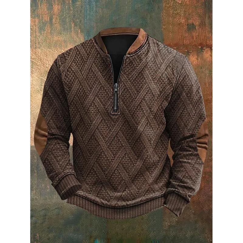 Men's Half Zipper Sweater European And American Autumn And Winter Printing Sweater