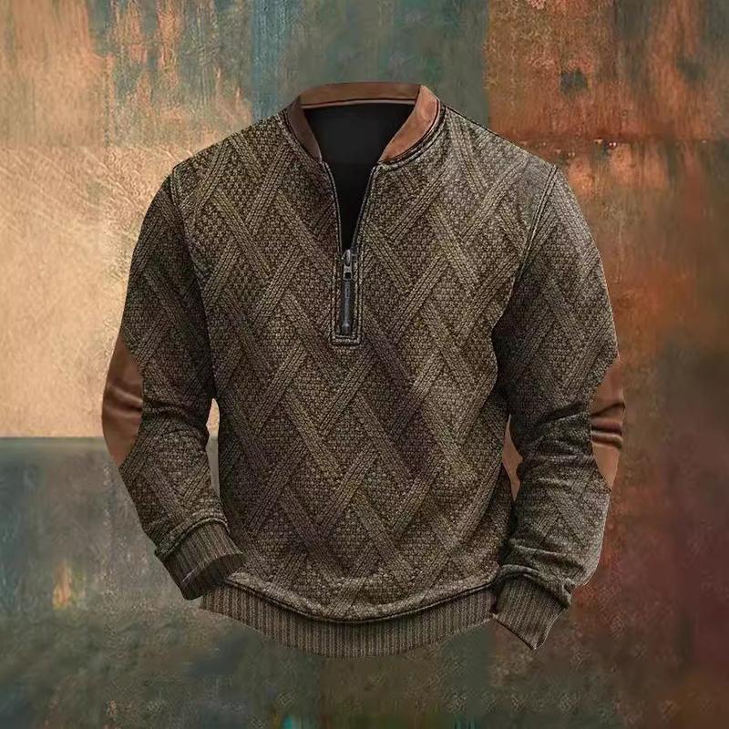 Men's Half Zipper Sweater European And American Autumn And Winter Printing Sweater