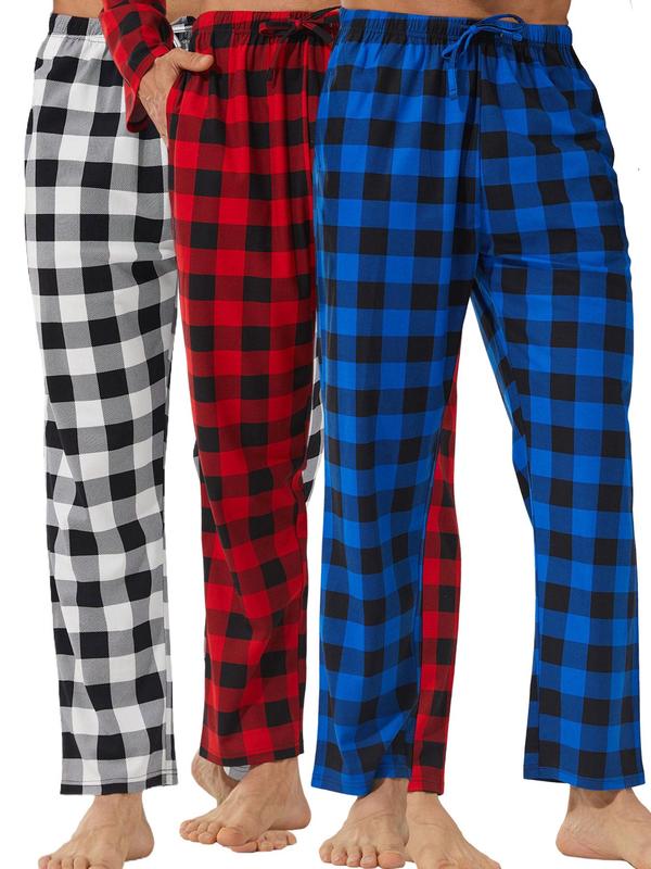 Men's Plaid Print Drawstring Waist Lounge Pants, Casual Comfy Pocket Elastic Waist Sleep Pants, Sleepwear & Loungewear for All Seasons