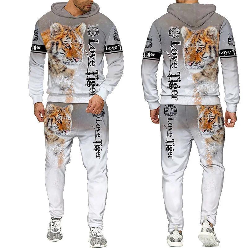 New Animal 3D Tiger Printed Hoodie + Pants Suit Cool Men Women 2 Pcs Sportwear Tracksuit Set Autumn And Winter Men's Clothing