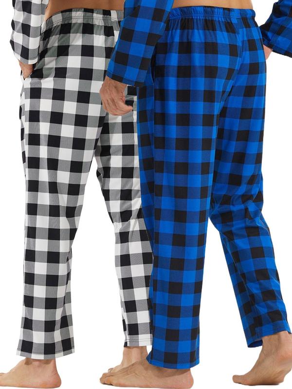 Men's Plaid Print Drawstring Waist Lounge Pants, Casual Comfy Pocket Elastic Waist Sleep Pants, Sleepwear & Loungewear for All Seasons