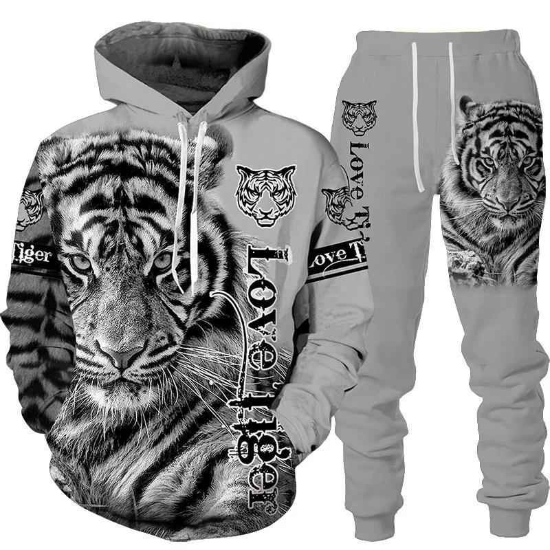 New Animal 3D Tiger Printed Hoodie + Pants Suit Cool Men Women 2 Pcs Sportwear Tracksuit Set Autumn And Winter Men's Clothing