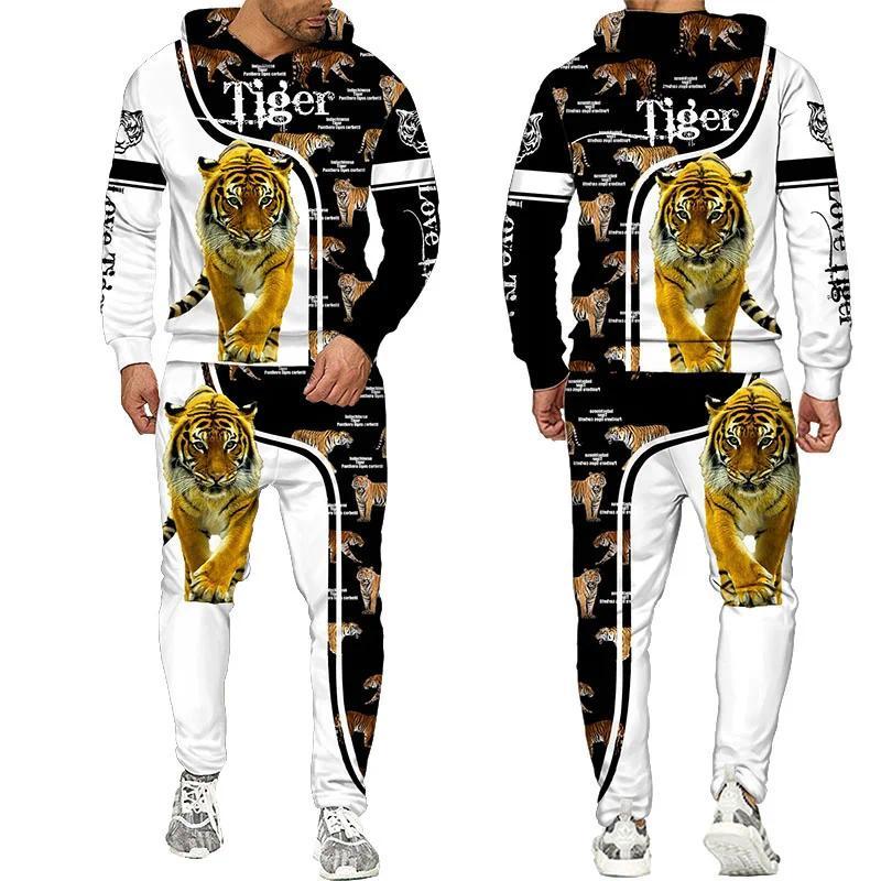 New Animal 3D Tiger Printed Hoodie + Pants Suit Cool Men Women 2 Pcs Sportwear Tracksuit Set Autumn And Winter Men's Clothing