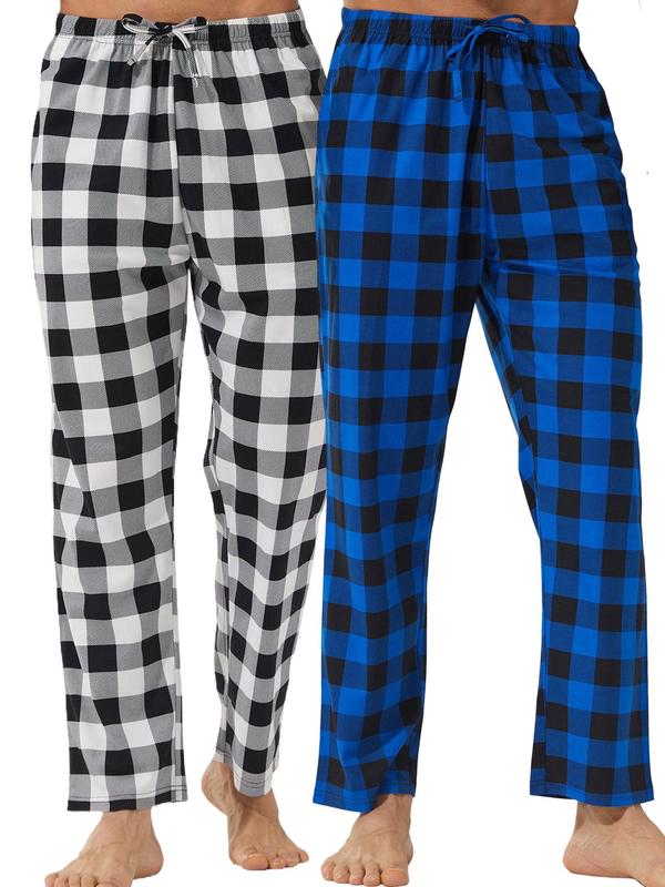 Men's Plaid Print Drawstring Waist Lounge Pants, Casual Comfy Pocket Elastic Waist Sleep Pants, Sleepwear & Loungewear for All Seasons