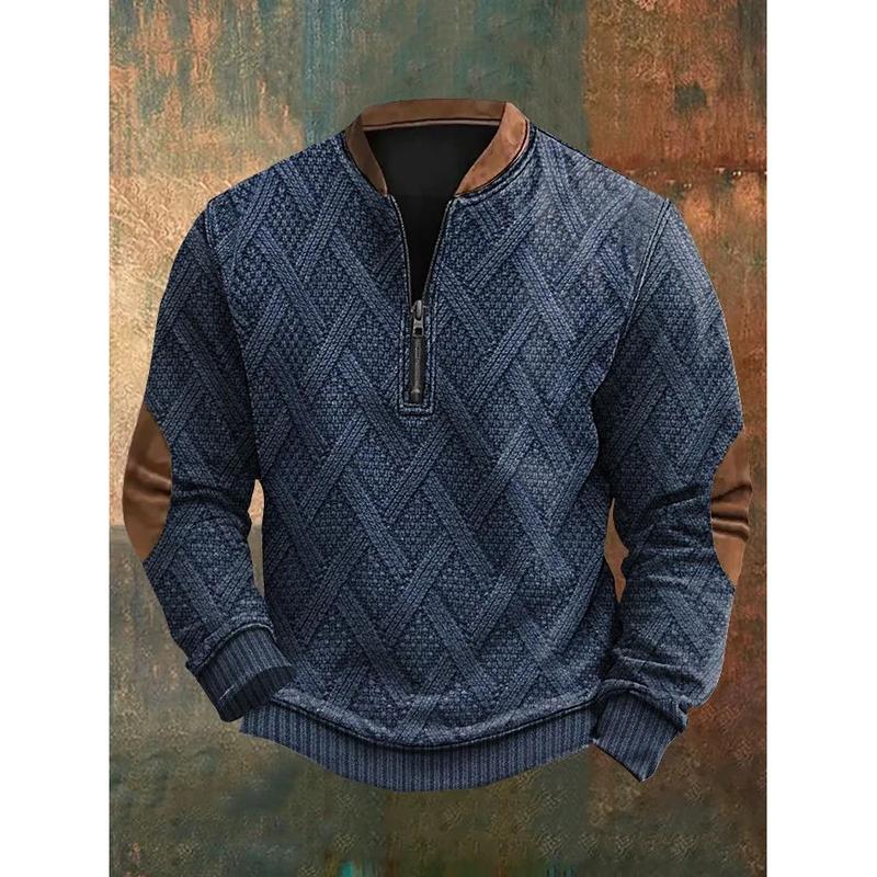 Men's Half Zipper Sweater European And American Autumn And Winter Printing Sweater