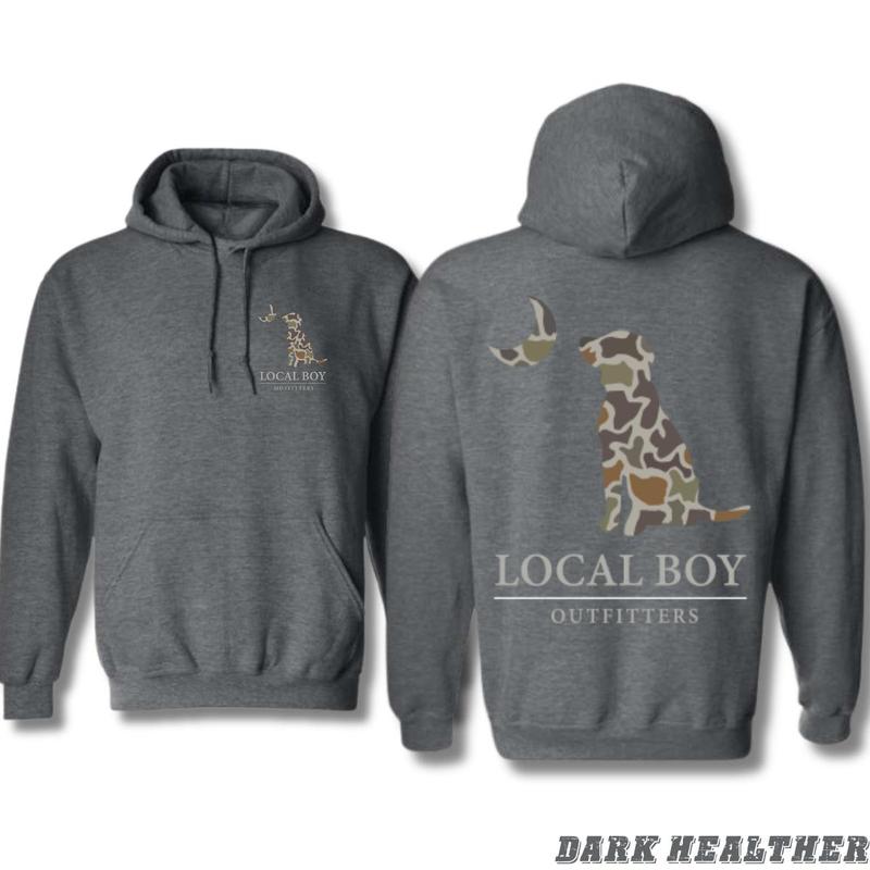 Local Boy Outfitters Camo Dog Hoodie - Classic outdoor design, ideal for casual wear, comfortable and durable hoodie for men, high-quality material.