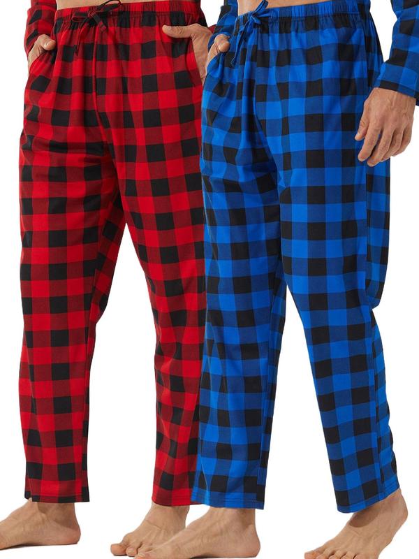 Men's Plaid Print Drawstring Waist Lounge Pants, Casual Comfy Pocket Elastic Waist Sleep Pants, Sleepwear & Loungewear for All Seasons