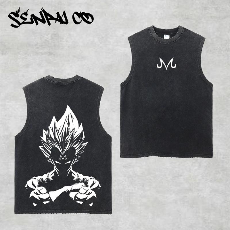 VEGETA - Dragon Ball Vintage Washed Tank Top Vintage Washed Tank Top, Unisex Oversized Tank