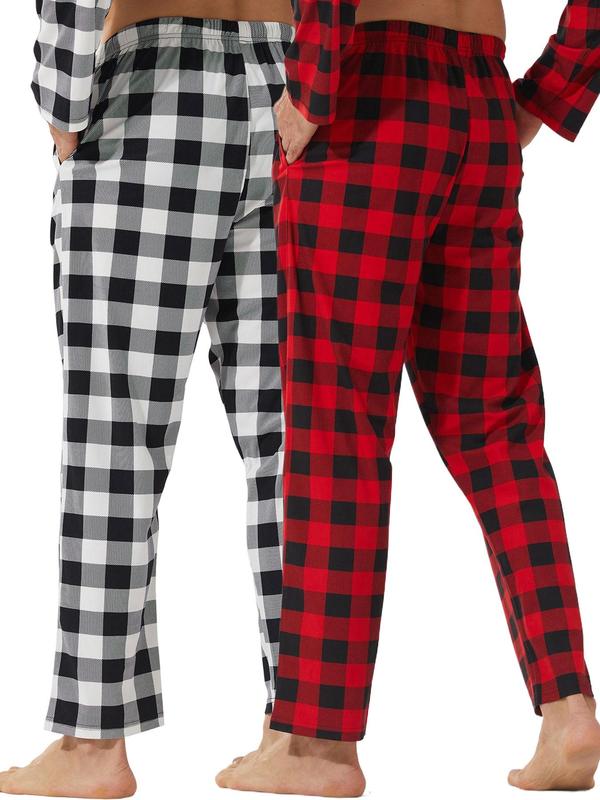 Men's Plaid Print Drawstring Waist Lounge Pants, Casual Comfy Pocket Elastic Waist Sleep Pants, Sleepwear & Loungewear for All Seasons