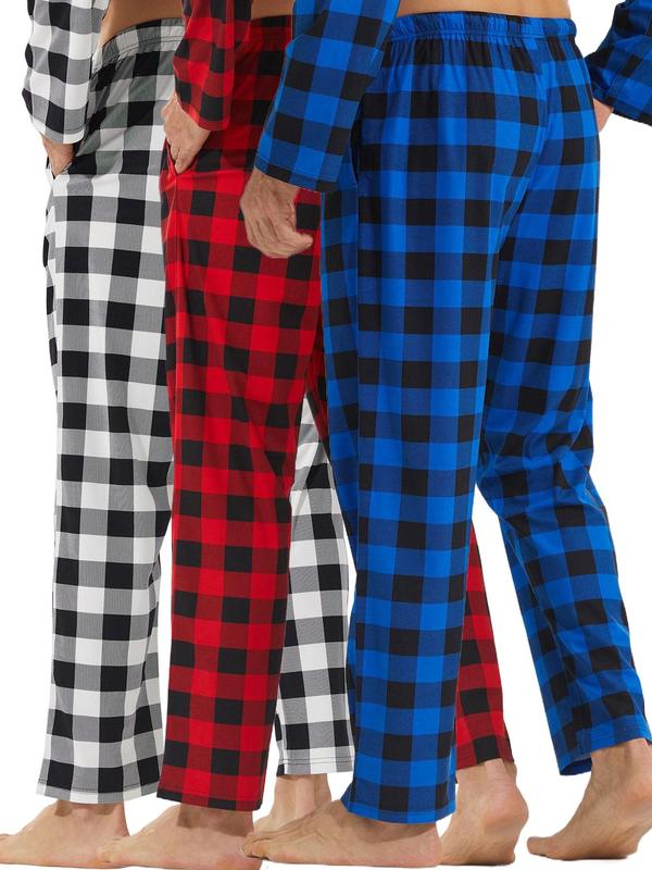 Men's Plaid Print Drawstring Waist Lounge Pants, Casual Comfy Pocket Elastic Waist Sleep Pants, Sleepwear & Loungewear for All Seasons