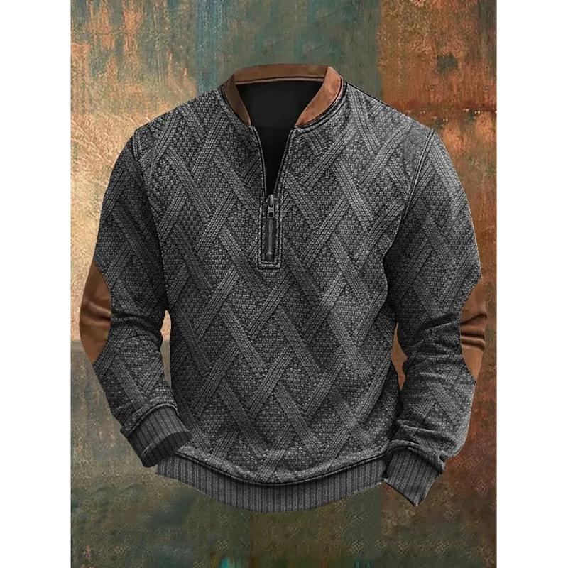 Men's Half Zipper Sweater European And American Autumn And Winter Printing Sweater