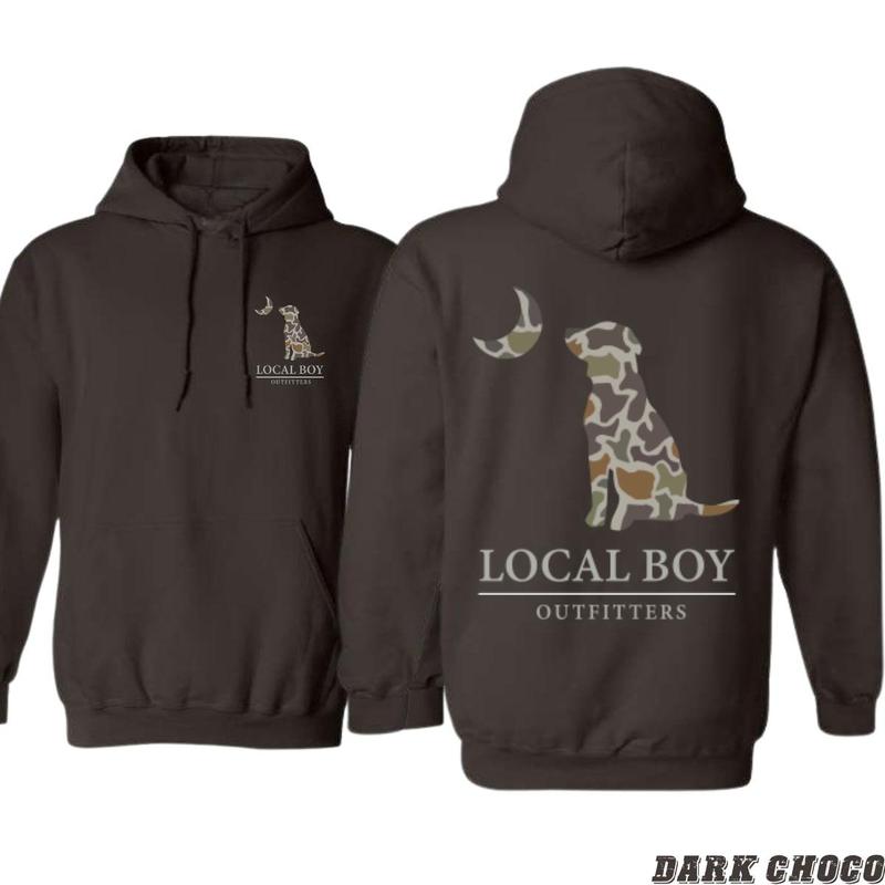 Local Boy Outfitters Camo Dog Hoodie - Classic outdoor design, ideal for casual wear, comfortable and durable hoodie for men, high-quality material.