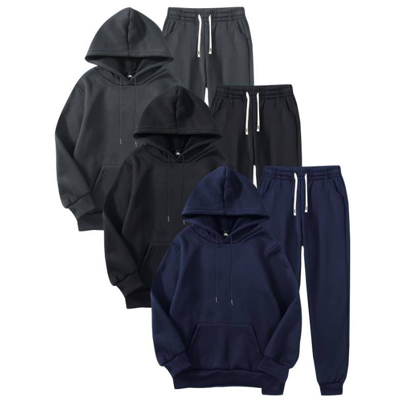 Men's 3pcs Hoodie & Sweatpants Set - Casual, Stretchy Polyester with Pockets for Spring Fall