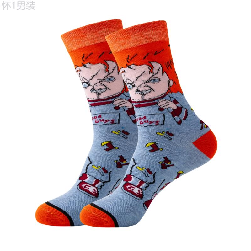 23pcs Cartoon Pattern Crew Socks - Breathable & Comfortable, Casual Streetwear Style, Polyester-Spandex Blend, Perfect for All Seasons, Fashion Socks for Men & Women, for Autumn, Spring Fabric Menswear Bowling Tropical