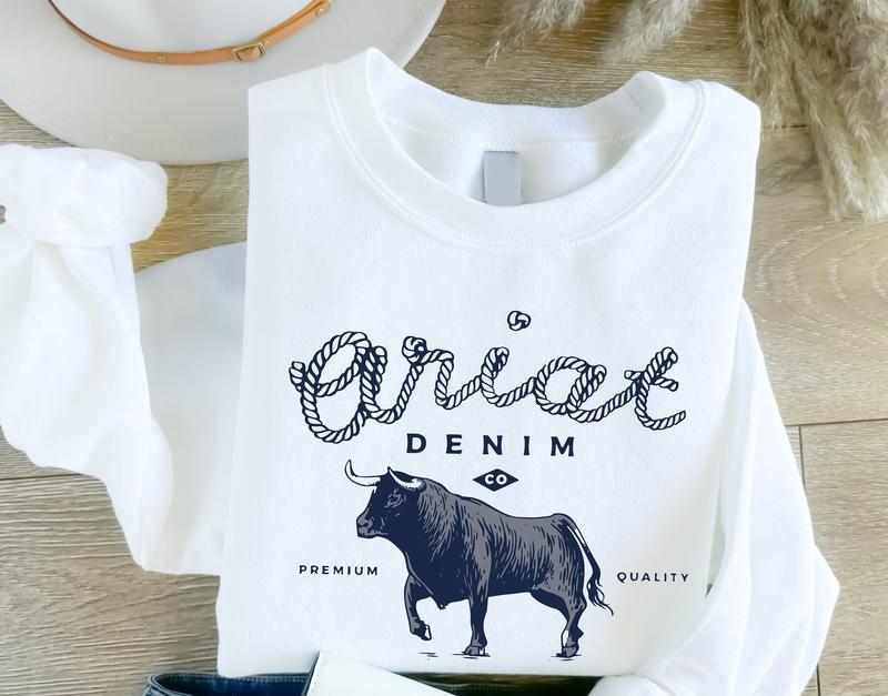 Vintage Ariat Denim Bull Sweatshirt Western Sweater Country Sweatshirt Vintage Inspired Sweater Trendy Sweater Rodeo Cowboy Sweatshirt - Hoodie - Sweater - Tshirt