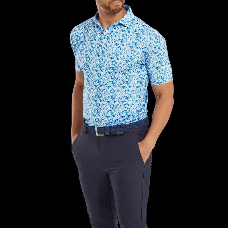 2024 FootJoy Men's Primrose Print Lisle Polo - Ocean