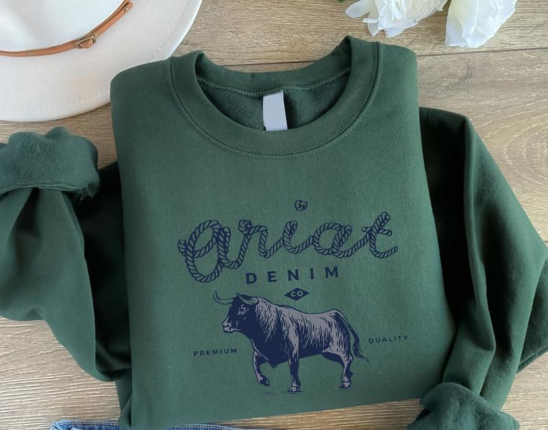 Vintage Ariat Denim Bull Sweatshirt Western Sweater Country Sweatshirt Vintage Inspired Sweater Trendy Sweater Rodeo Cowboy Sweatshirt - Hoodie - Sweater - Tshirt