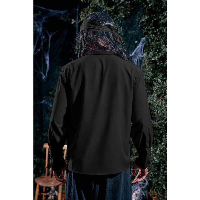 Mens Medieval Lace Up Pirate Mercenary Scottish Wide Cuff Shirt Costume Renaissance Viking Top