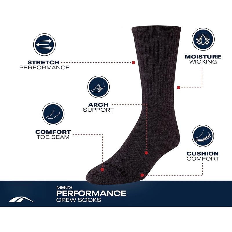 Men's Crew Socks - 10 Pack Stretch Performance Cushioned Crew Socks - Arch Support Athletic Socks for Men (6-12.5)