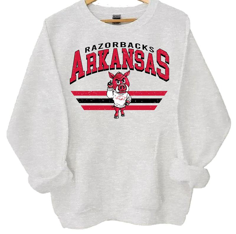 Retro College Football Mascot Crewneck Sweatshirt Ash Color Classic Menswear Tops Cotton Sweaters Ash Grey Womenswear Soft