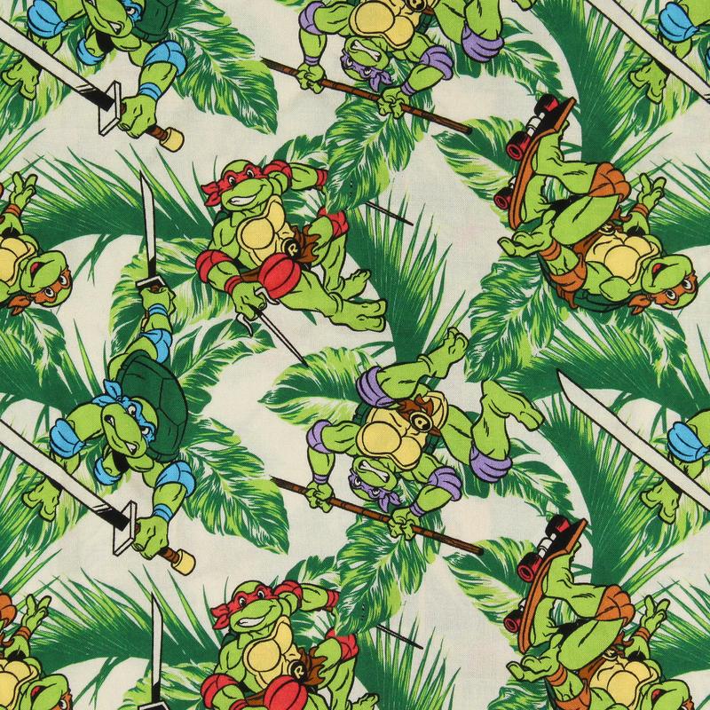 Teenage Mutant Ninja Turtles Men's Hawaiian Foliage Character Design Button-Up Woven Shirt