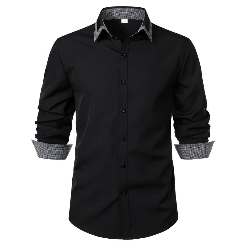 Men's Button Down Plaid Collar Long Sleeve Shirt, Business Casual Dress Shirts