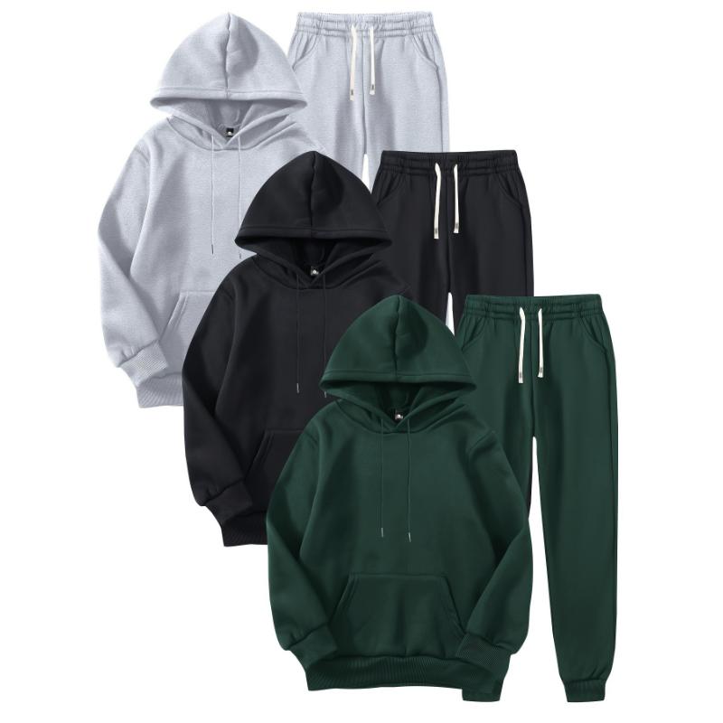 Men's 3pcs Hoodie & Sweatpants Set - Casual, Stretchy Polyester with Pockets for Spring Fall