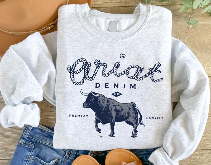 Vintage Ariat Denim Bull Sweatshirt Western Sweater Country Sweatshirt Vintage Inspired Sweater Trendy Sweater Rodeo Cowboy Sweatshirt - Hoodie - Sweater - Tshirt