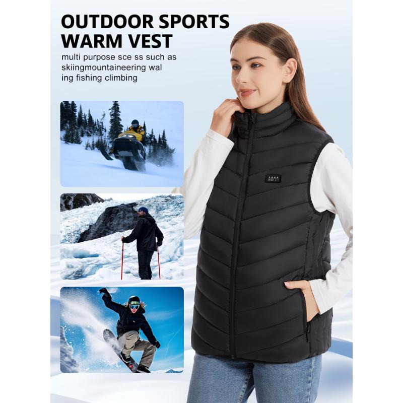 1pc MGNW USB Rechargeable Heated Vest for Men and Women - 26-Zone Electric Warmer with Adjustable Temperature Control, Stand Collar, Zipper, Polyester Fiber Filling, Non-Stretch for Running, Skiing, Fishing, Outdoor Activities - Regular Fit