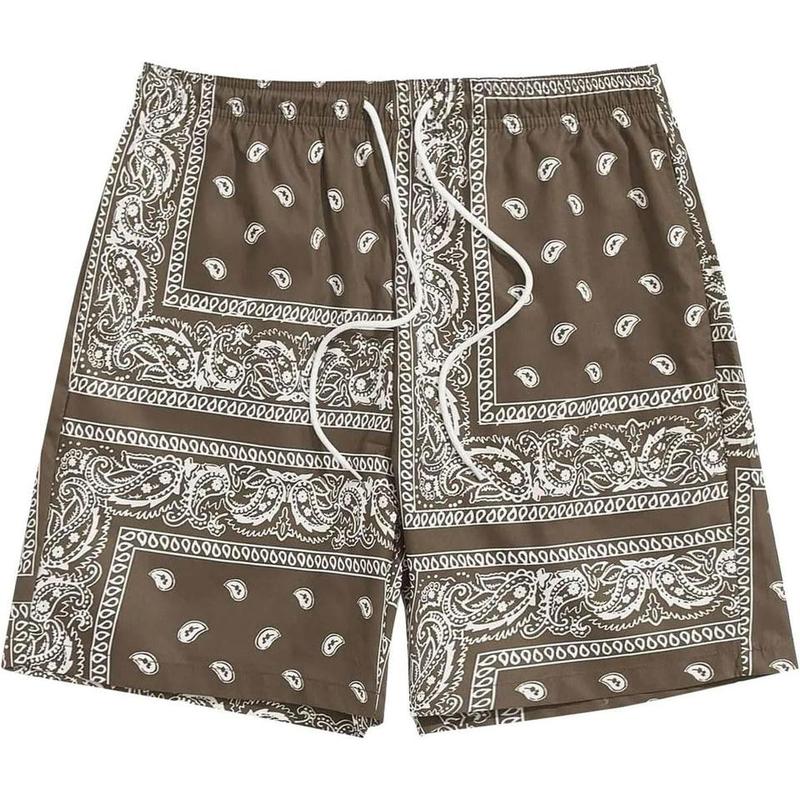 Men'S Boho Tribal Bandana Print Paisley Shorts, Summer Beach Hawaiian Graphic Mens Shorts