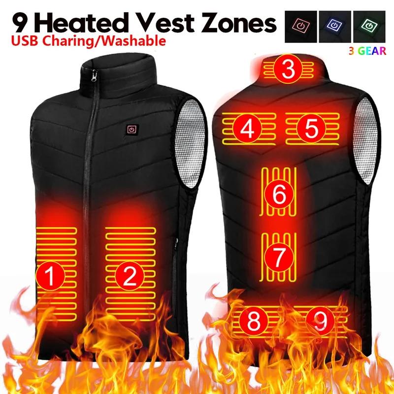 9Areas Heated Vest Men Women Heated Jacket Winter Usb Heating Vest Self Heating Thermal Vest Heating Down Jacket Warmte Vest