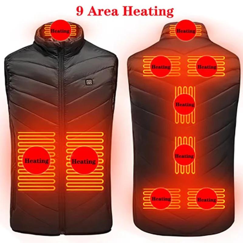 9Areas Heated Vest Men Women Heated Jacket Winter Usb Heating Vest Self Heating Thermal Vest Heating Down Jacket Warmte Vest