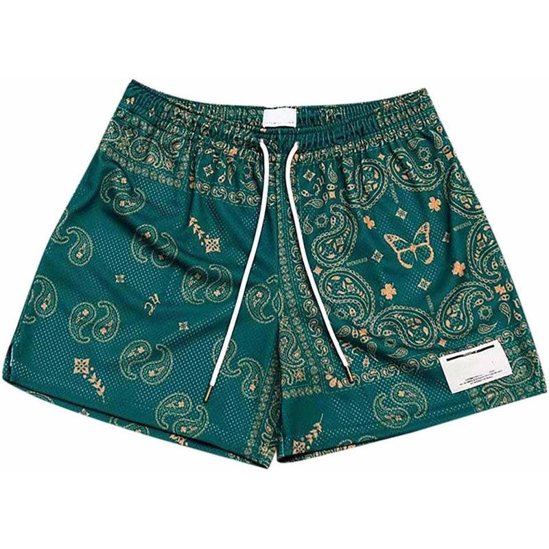 Men'S Boho Tribal Bandana Print Paisley Shorts, Summer Beach Hawaiian Graphic Mens Shorts