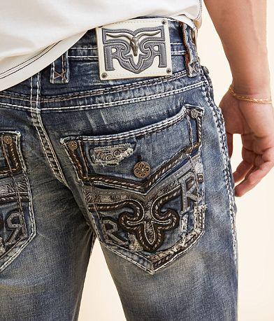 Men's Classic Rock Revival Straight Leg Jeans, High Waisted Blue Jeans, Y2K Straight Leg Jeans, Street Style Jeans