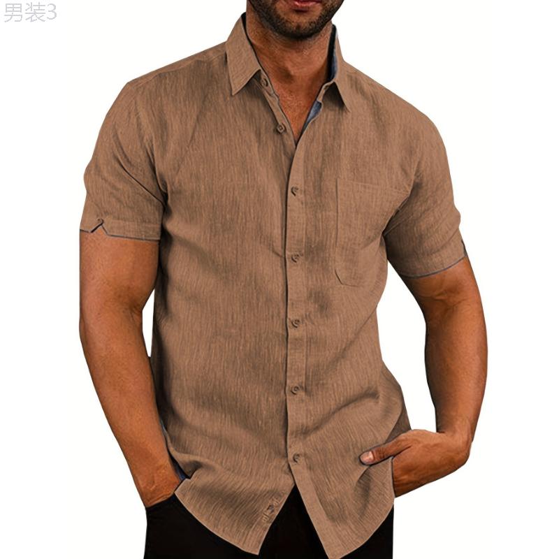 Essential Solid Color Short Sleeve Shirt - Breathable, Lightweight, Quick-Drying, Comfortable Fit for Men - Perfect for Spring, Summer, Vacation, Resort, Outdoor Activities Collar Menswear Collar Menswear