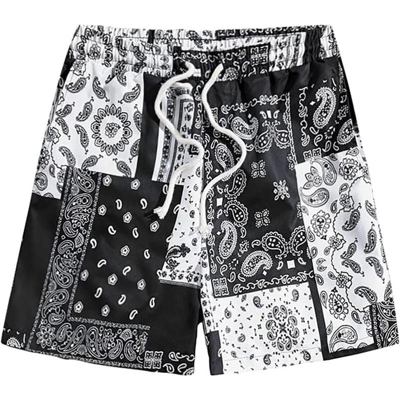 Men'S Boho Tribal Bandana Print Paisley Shorts, Summer Beach Hawaiian Graphic Mens Shorts