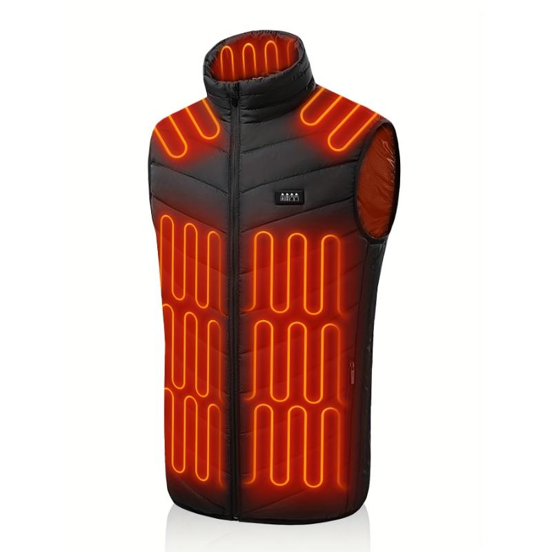 1pc MGNW USB Rechargeable Heated Vest for Men and Women - 26-Zone Electric Warmer with Adjustable Temperature Control, Stand Collar, Zipper, Polyester Fiber Filling, Non-Stretch for Running, Skiing, Fishing, Outdoor Activities - Regular Fit