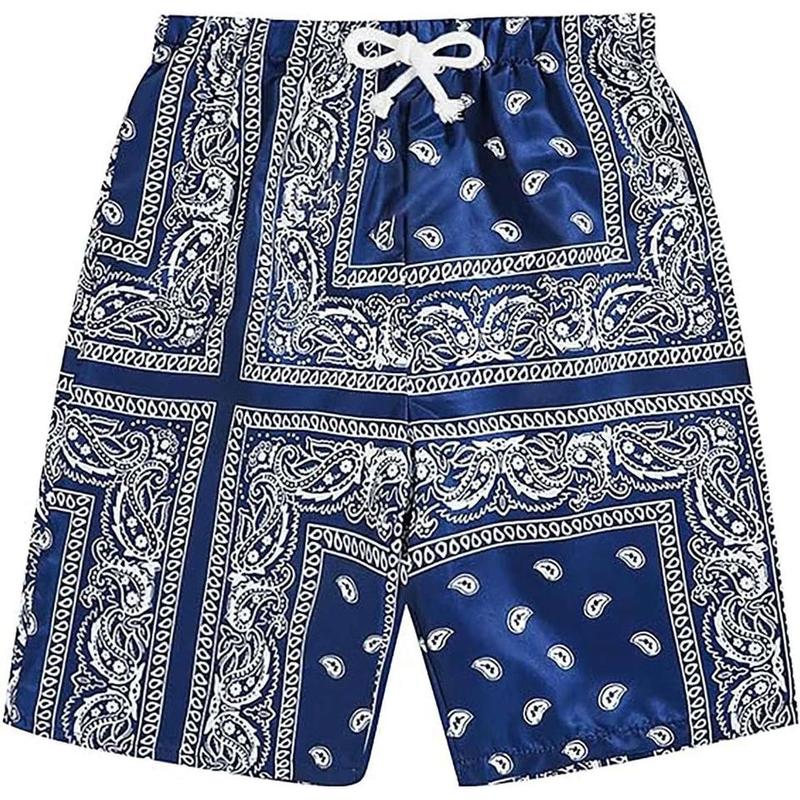 Men'S Boho Tribal Bandana Print Paisley Shorts, Summer Beach Hawaiian Graphic Mens Shorts