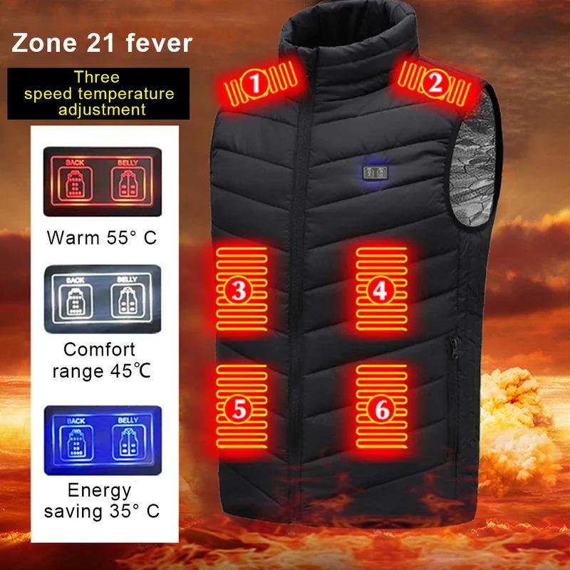 21 Heated Vest Zones Electric Heated Jackets USB Heating Vest Men Women Sportswear Thermal Winter Warm Heated Jacket For Camping