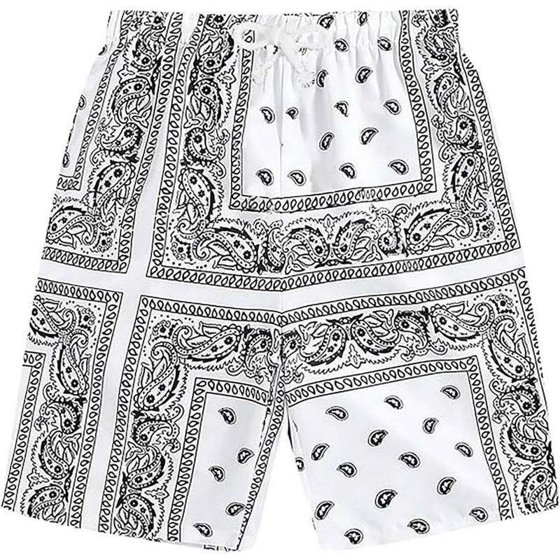 Men'S Boho Tribal Bandana Print Paisley Shorts, Summer Beach Hawaiian Graphic Mens Shorts